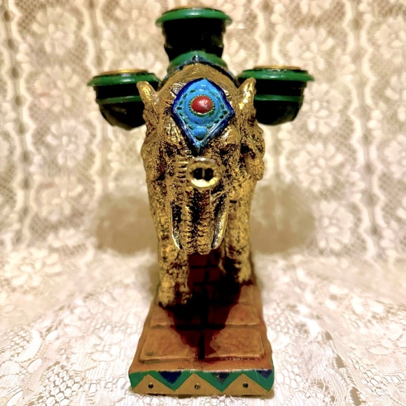 🐘CBK🐘 VTG 1998 BRONZE ELEPHANT FESTIVAL 3 STICK FIGURINE CANDLE HOLDER EUC🕯️ - Picture 4 of 8